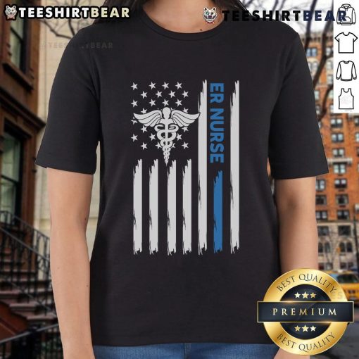 Premium ER Nurse America Flag Ladies Tee showcasing patriotic design for healthcare professionals.