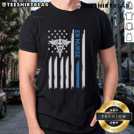 Premium ER Nurse America Flag T-Shirt featuring a patriotic design for healthcare professionals and nurses.