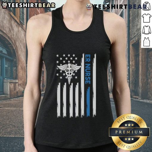 Premium ER Nurse tank top featuring an American flag design, perfect for patriotic healthcare professionals.