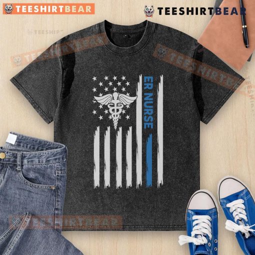 Premium ER Nurse T-shirt featuring an American flag design, perfect for healthcare professionals and patriotic supporters.
