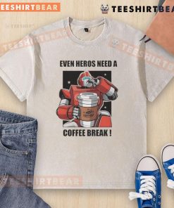 Premium Even Heros Need A Coffee Break Washed T-Shirt featuring a relaxed fit and stylish design for casual wear.