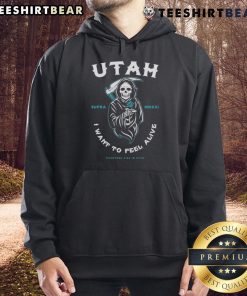 Premium 'Everyone Dies in Utah, I Want to Feel Alive' Reaper Hoodie featuring a striking design and comfortable fit.