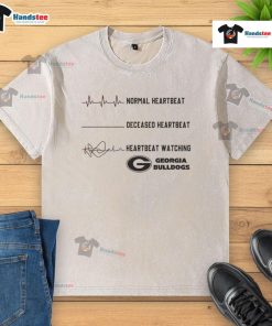 Premium Georgia Bulldogs NCAA Heartbeat Watching Match Washed T-Shirt featuring vibrant team colors and stylish design.