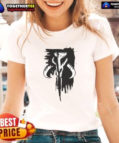 Premium Grunge Mandalorian Mythosaur Skull Symbol Ladies Tee in black, perfect for fans of Star Wars and stylish casual wear.