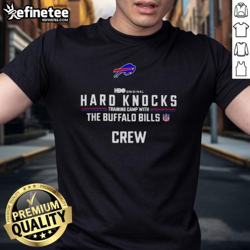 Premium Hard Knocks Training Camp T-Shirt featuring the Buffalo Bills Crew, perfect for fans and training enthusiasts.