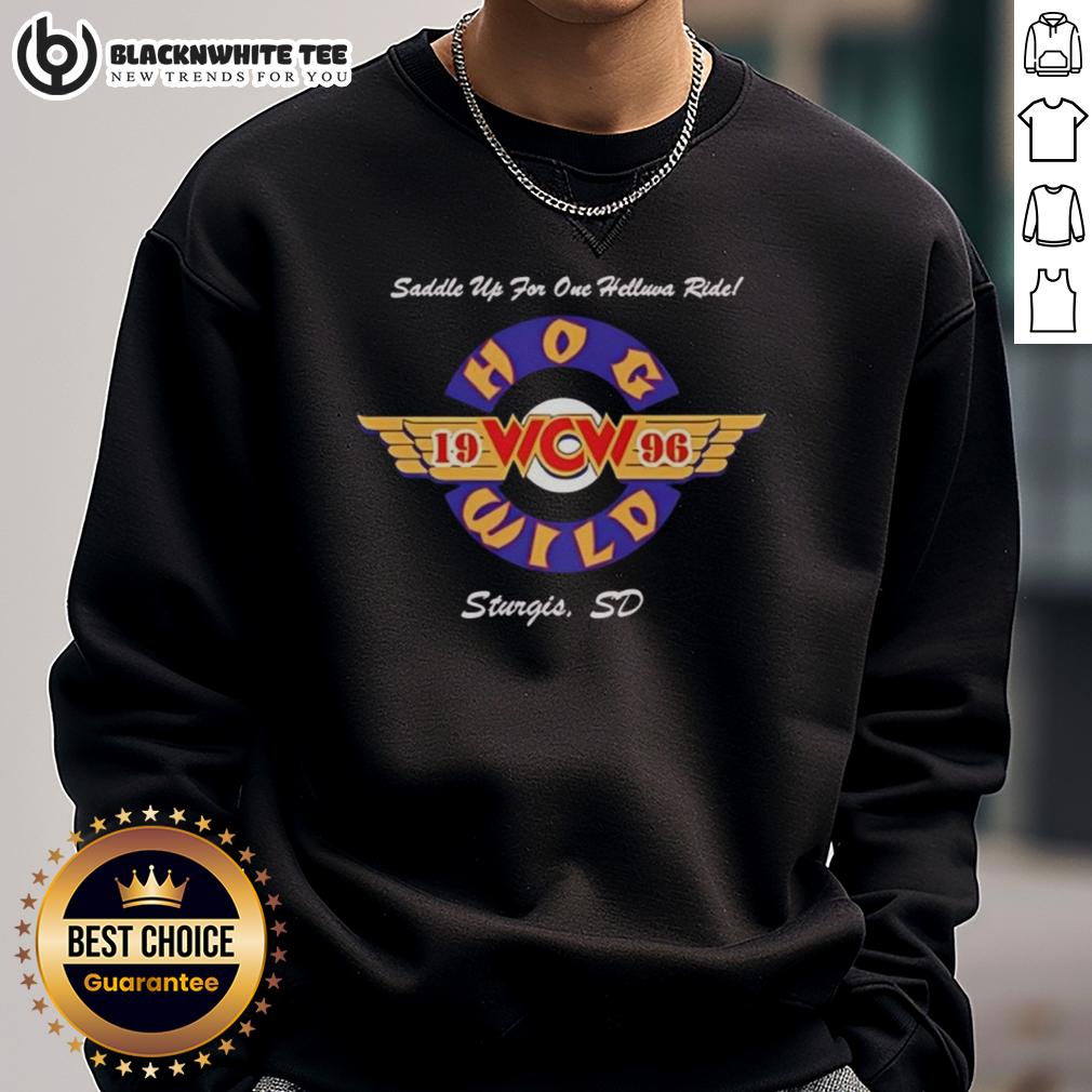 Premium Hog Wild Saddle Up For One Helluva Ride 1996 Sweatshirt Premium Hog Wild Saddle Up For One Helluva Ride 1996 Sweatshirt featuring vintage graphics and bold lettering.