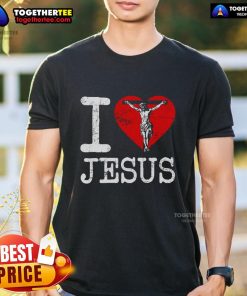 Premium I Love Jesus heart cross Christian faith t-shirt design showcasing a stylish and vibrant religious graphic.