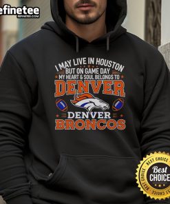 Alt Text: Premium hoodie featuring Denver Broncos design, perfect for fans living in Houston on game day.