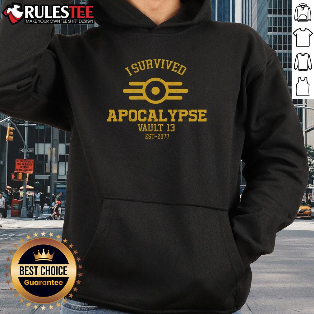Premium I Survived Apocalypse Vault 13 Est 2077 Hoodie Premium I Survived Apocalypse Vault 13 Est 2077 Hoodie featuring a stylish design for fans of post-apocalyptic themes.