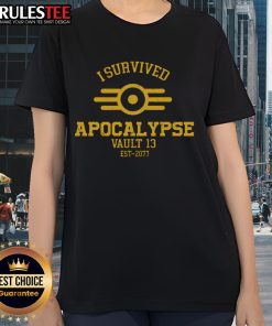 Premium I Survived Apocalypse Vault 13 Est 2077 Ladies Tee featuring a stylish design perfect for fans of post-apocalyptic themes.