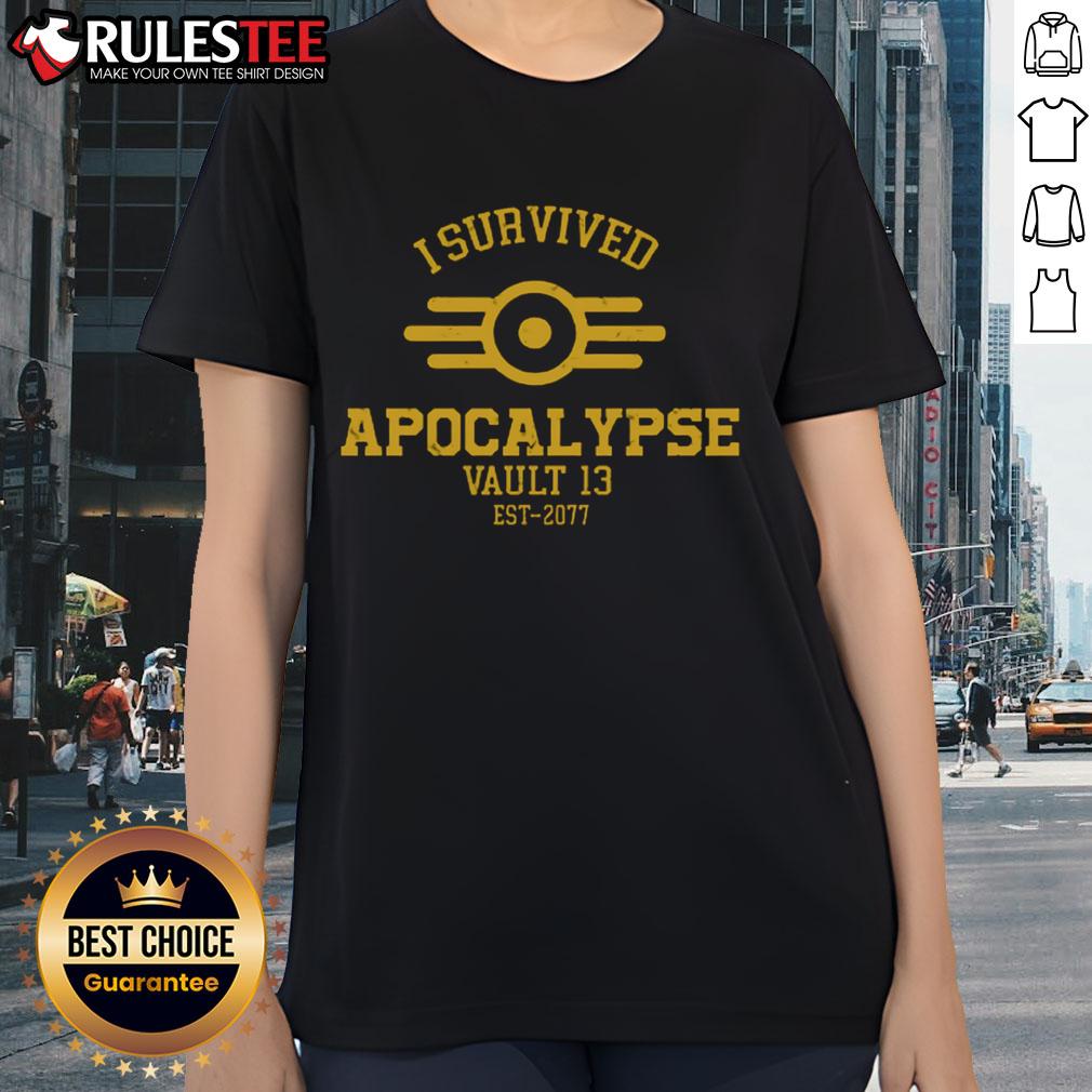Premium I Survived Apocalypse Vault 13 Est 2077 Ladies Tee Premium I Survived Apocalypse Vault 13 Est 2077 Ladies Tee featuring a stylish design perfect for fans of post-apocalyptic themes.