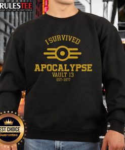 Men's Premium I Survived Apocalypse Vault 13 Est. 2077 Sweatshirt in black, showcasing a stylish graphic design.