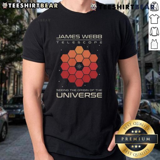 Premium James Webb Telescope T-Shirt showcasing the universe's origins, perfect for astronomy enthusiasts and science lovers.