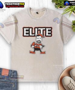 Premium Joe Flacco Elite Cleveland Browns football t-shirt in washed style, perfect for fans of the NFL and the Browns.