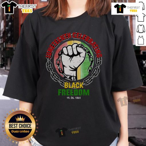 Alt Text: Premium Juneteenth celebrating Black freedom 1865 ladies tee featuring vibrant colors and empowering design.