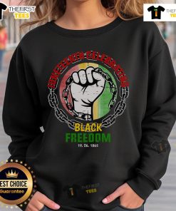 Alt Text: Premium Juneteenth sweatshirt celebrating Black freedom, featuring a stylish design and vibrant colors for 6/19/1865.