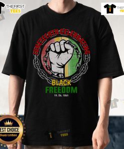 Alt Text: Premium Juneteenth T-Shirt celebrating Black freedom, featuring the date 6/19/1865 in vibrant colors and bold design.