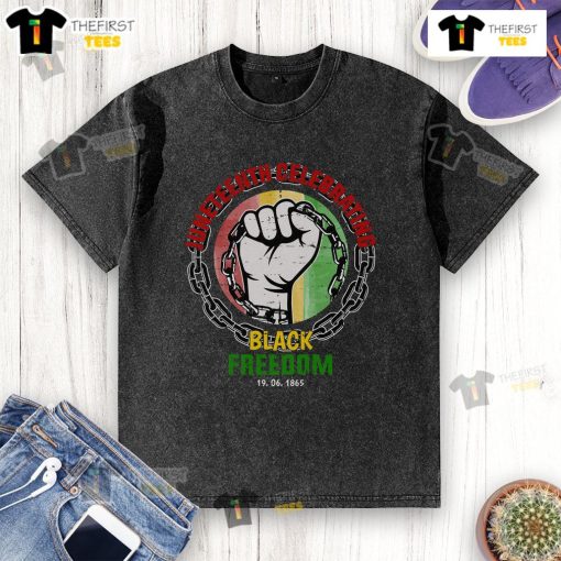 Alt Text: Premium Juneteenth celebrating Black freedom t-shirt featuring the date 6/19/1865 in vibrant colors.