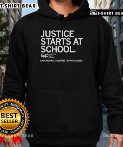 Child wearing a Premium Justice Starts At School hoodie, promoting empowerment and positive change in young lives.