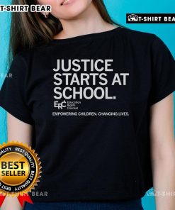 Premium Justice Starts At School Ladies Tee empowering children to change lives with inspiring education-themed design.
