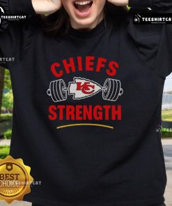 Alt Text: Premium Kansas City Chiefs strength gym sweatshirt in red, featuring the team's logo and a comfortable fit for workouts.