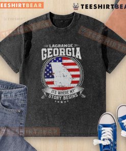 Premium Lagrange Georgia flag washed t-shirt showcasing vibrant colors and a stylish design, perfect for local pride.