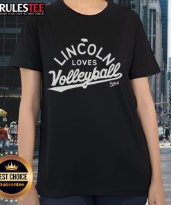 Premium Lincoln Loves Volleyball Ladies Tee featuring a stylish design perfect for volleyball enthusiasts.