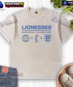 Premium lionesses European champions washed t-shirt featuring a stylish design for fans celebrating women's soccer.