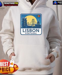 Alt Text: Stylish Premium Lisbon Portugal Retro Logo Hoodie in navy blue, perfect for casual wear and travel enthusiasts.