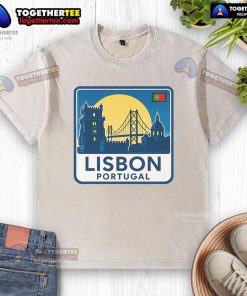 Premium Lisbon Portugal retro logo washed t-shirt featuring a vintage design in soft fabric for stylish comfort.