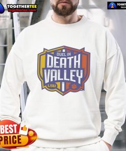 Premium LSU Tigers vs Clemson Tigers Duel in Death Valley sweatshirt featuring vibrant team logos and colors.