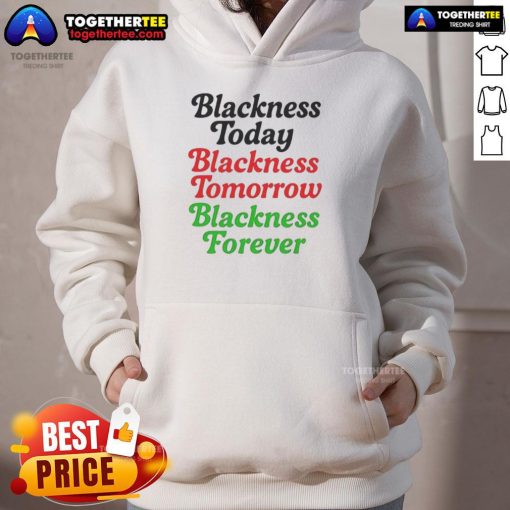 Alt Text: Premium Mayor M. Scott wearing 'Blackness Today, Blackness Tomorrow, Blackness Forever' hoodie in vibrant setting.