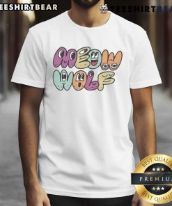 Premium Meow Wolf Happy Logo T-Shirt featuring vibrant colors and unique design, perfect for fans of Meow Wolf art.