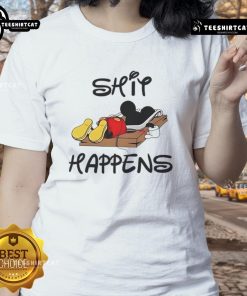 Premium Mickey Mouse Shit Happens Ladies Tee featuring a playful design and comfortable fit for casual wear.