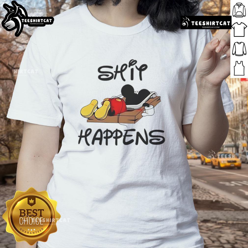 Premium Mickey Mouse Shit Happens Ladies Tee Premium Mickey Mouse Shit Happens Ladies Tee featuring a playful design and comfortable fit for casual wear.