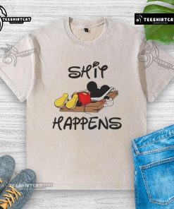 Premium Mickey Mouse Shit Happens Washed T-Shirt featuring a playful graphic design in a casual style.