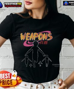 Alt Text: Premium Naruto Weapons Tee featuring Japanese text and Naruto ninja run design for retro anime lovers.