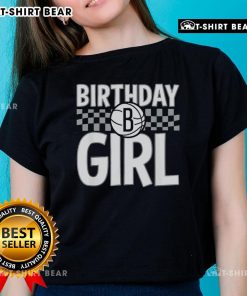 Premium NBA Brooklyn Nets Birthday Girl Checkered Logo Ladies Tee, perfect gift for basketball fans celebrating a special day.