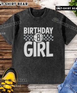 Alt Text: Premium NBA Brooklyn Nets birthday girl checkered logo washed t-shirt, perfect for celebrating with style.