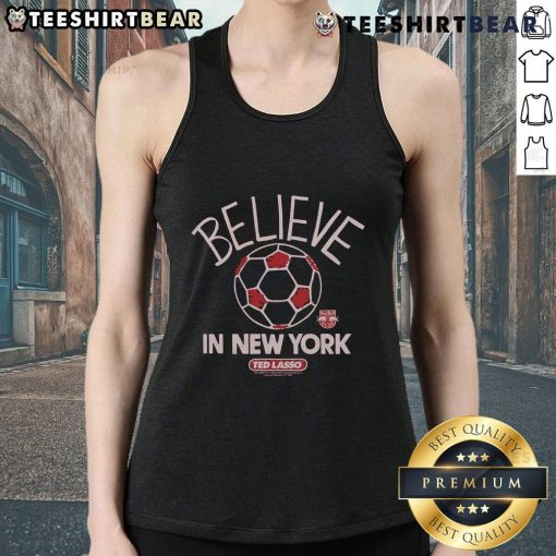 Premium New York Red Bulls Homage MLS x Ted Lasso Believe tank top featuring vibrant team colors and a stylish design.
