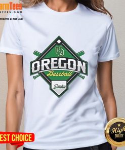 Premium Oregon Ducks White Big Ten Baseball Logo Ladies Tee featuring a stylish design for women fans.