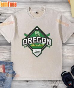 Premium Oregon Ducks White Big Ten Baseball Logo Washed T-Shirt featuring vibrant team logo, perfect for fans and casual wear.