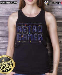 Premium Pacman Retro Gamer Level Tank Top featuring vibrant graphics and a stylish fit for gaming enthusiasts.