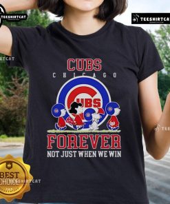 Premium Peanuts Charlie Brown Snoopy Chicago Cubs baseball tee for ladies, celebrating fandom beyond just winning.