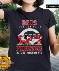 Premium Peanuts Charlie Brown Snoopy Cincinnati Reds Baseball Forever Ladies Tee showcasing vibrant team spirit.