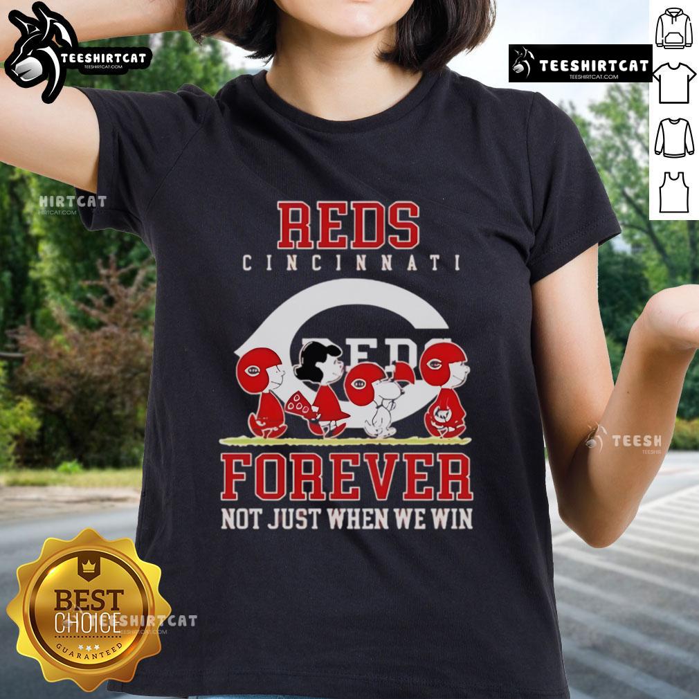 Premium Peanuts Charlie Brown Snoopy Cincinnati Reds Baseball Forever Not Just When We Win Ladies-Tee Premium Peanuts Charlie Brown Snoopy Cincinnati Reds Baseball Forever Ladies Tee showcasing vibrant team spirit.