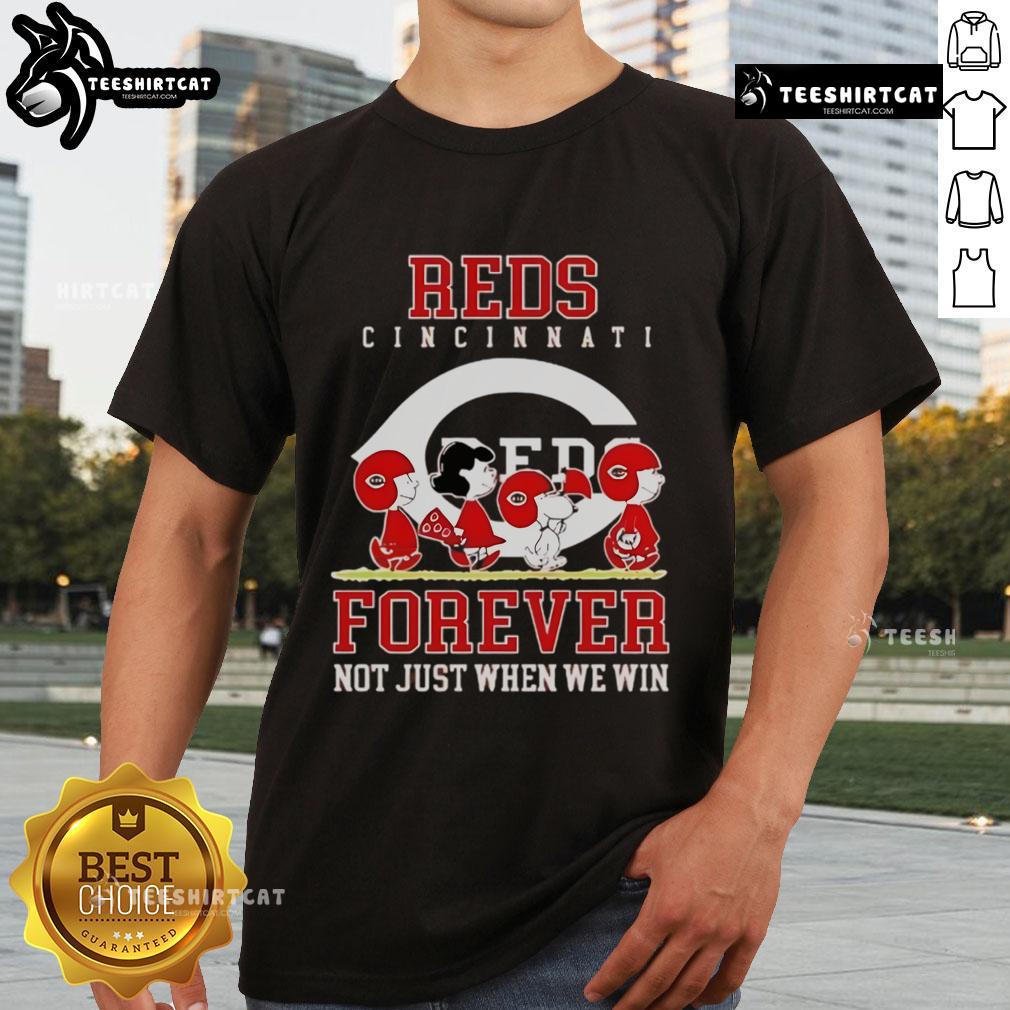 Premium Peanuts Charlie Brown Snoopy Cincinnati Reds Baseball Forever Not Just When We Win T-Shirt Premium Peanuts Charlie Brown Snoopy Cincinnati Reds Baseball T-Shirt celebrating fandom, 'Forever Not Just When We Win' design.