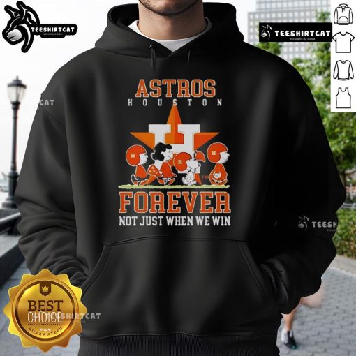 Premium Peanuts Charlie Brown Snoopy Houston Astros hoodie featuring 'Baseball Forever, Not Just When We Win' design.