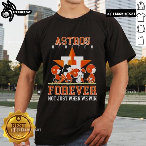 Premium Peanuts Charlie Brown Snoopy Houston Astros T-Shirt celebrating baseball fandom all year round.