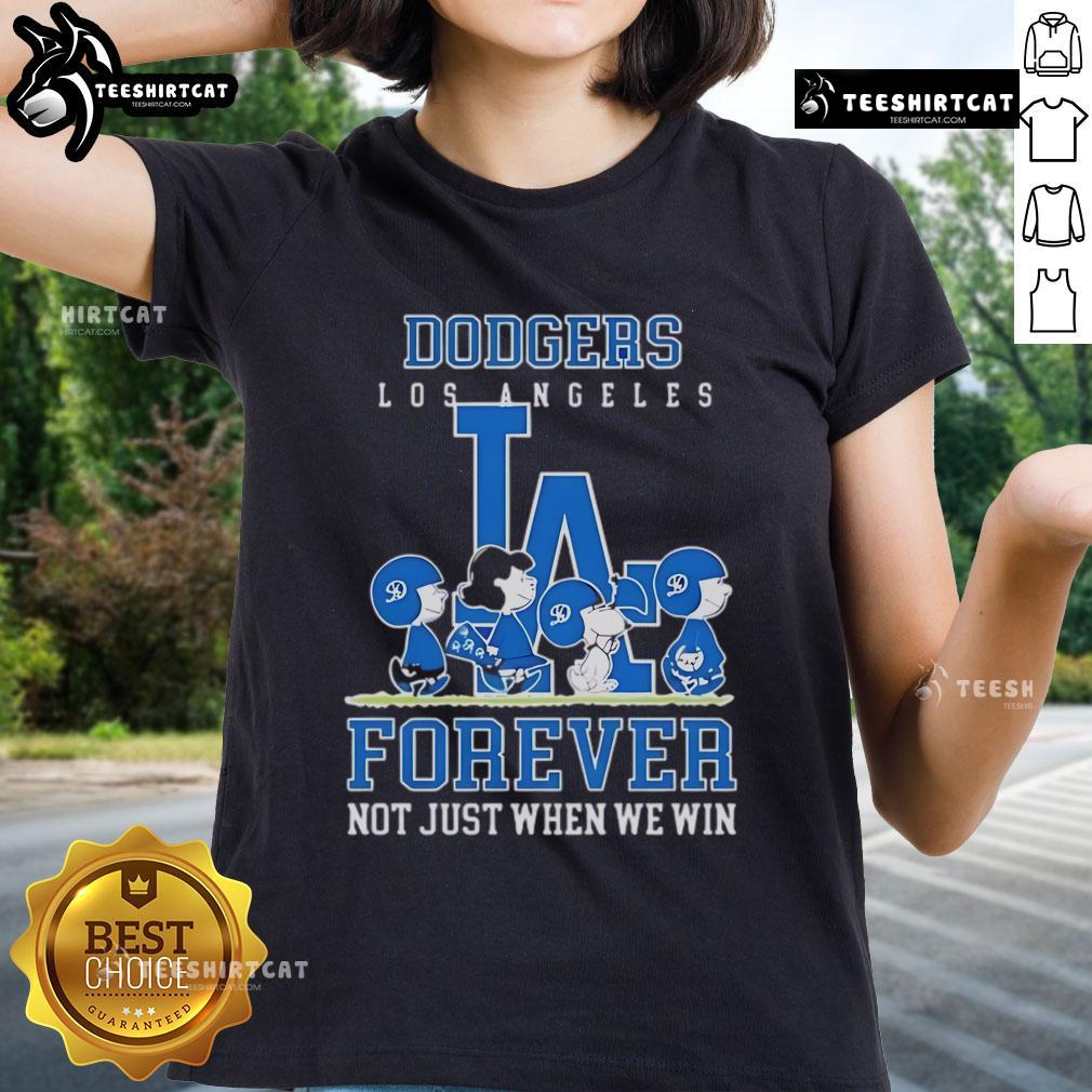 Premium Peanuts Charlie Brown Snoopy Los Angeles Dodgers Baseball Forever Not Just When We Win Ladies-Tee Premium Peanuts Charlie Brown Snoopy Dodgers tee for ladies, celebrating baseball fandom with style and comfort.